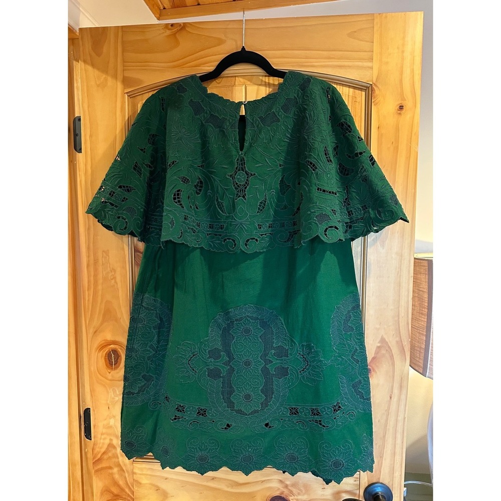 Tuckernuck x Sea New York Green Ceci Embroidery Capelet Mini Dress Scalloped NWT - Picture 6 of 9